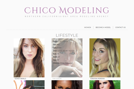 Homepage & categories: On hover, model stats appear for easier fashion modeling booking needs